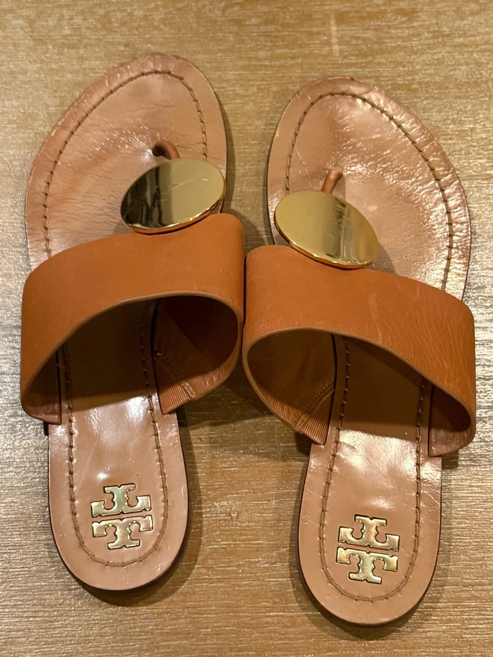Tory Burch Patos Disc Thong Sandal Milled Calf Leather in MOU Sz 8